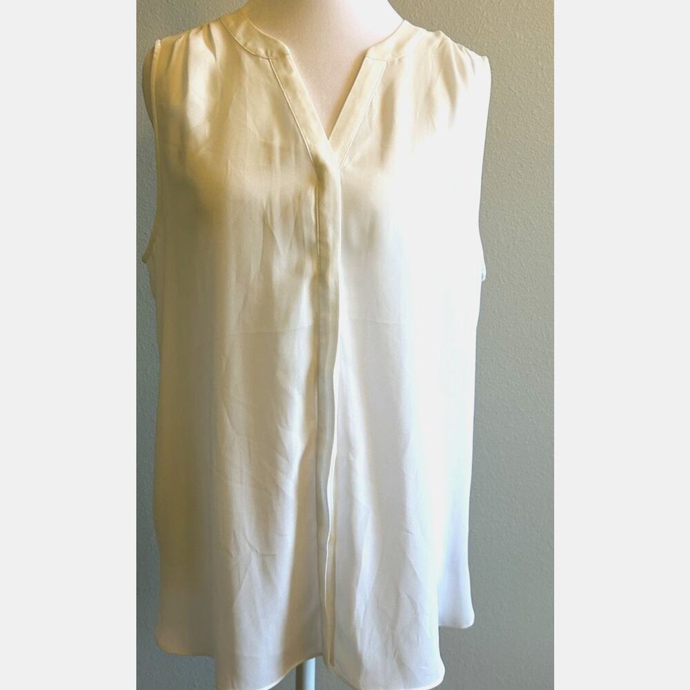 nydj Women Chiffon Sleeveless Tank Pintuck Back Blouse V-neck Hidden Buttons S